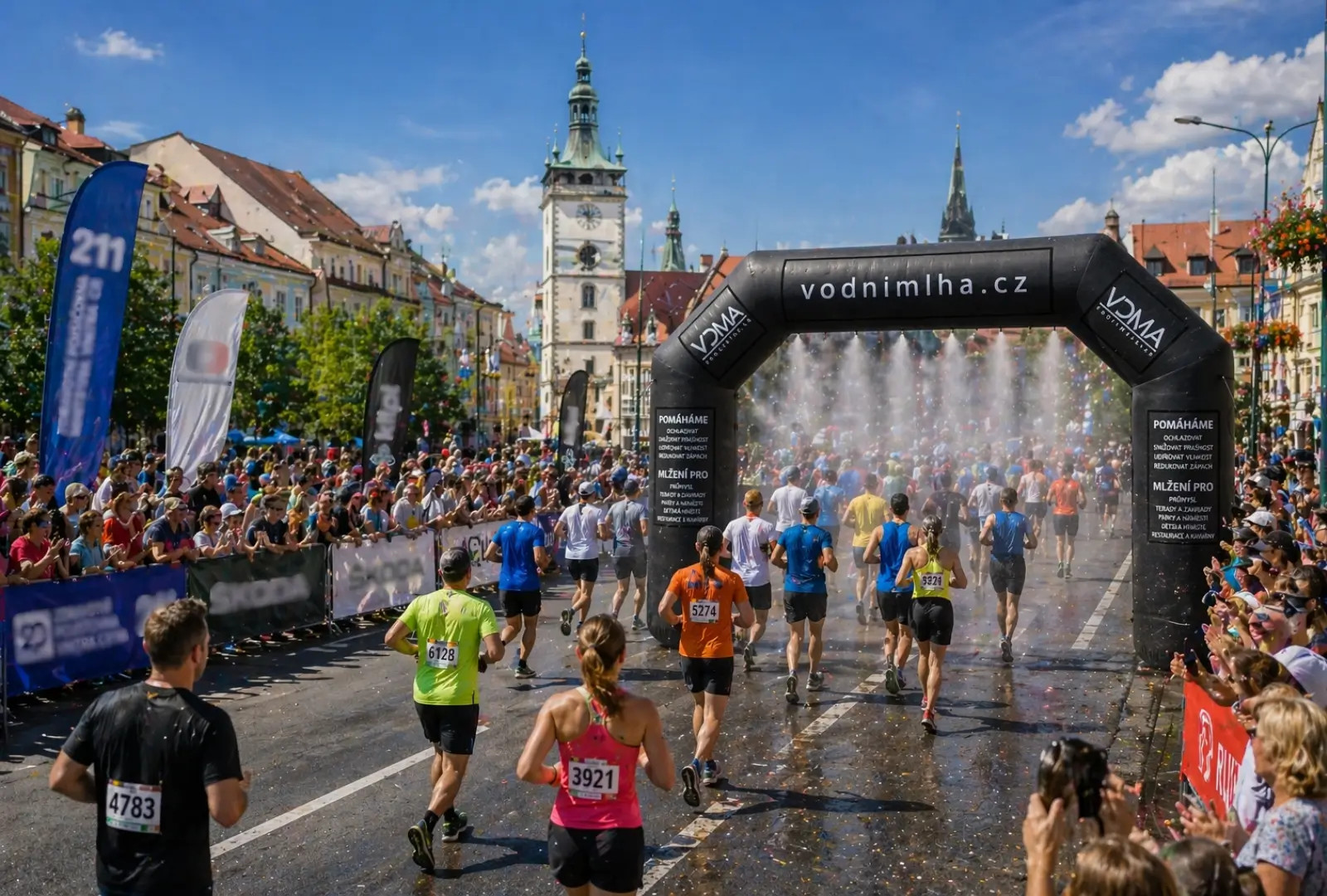 Ochlazovací a osvěžovací mlžná brána na běžeckém závodu
