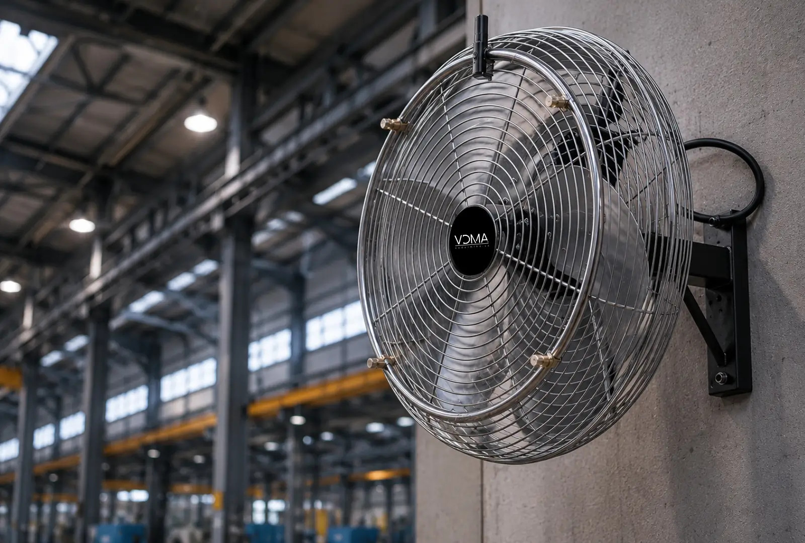 Mlžící ventilátor s vodní mlhou ve výrobní hale
